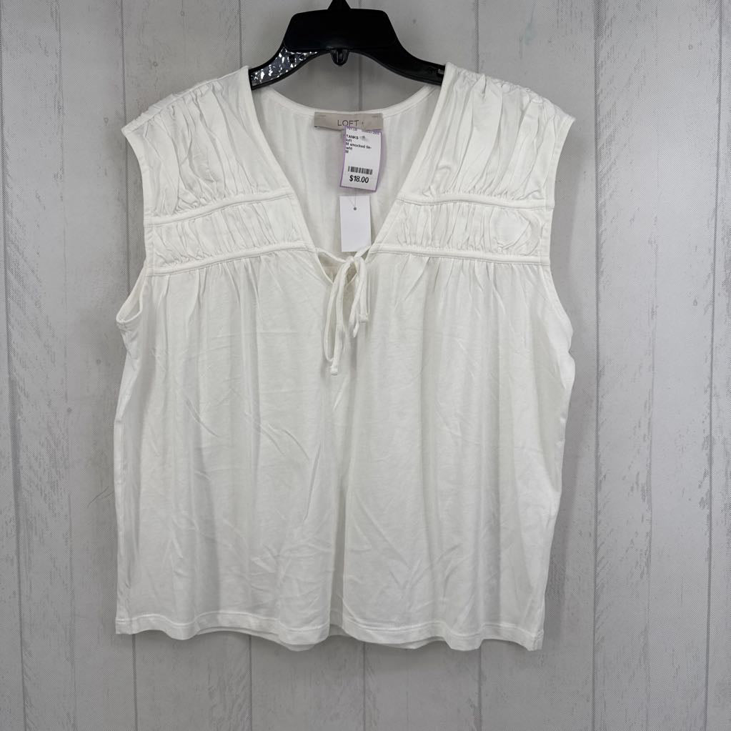 M smocked tie-front tank