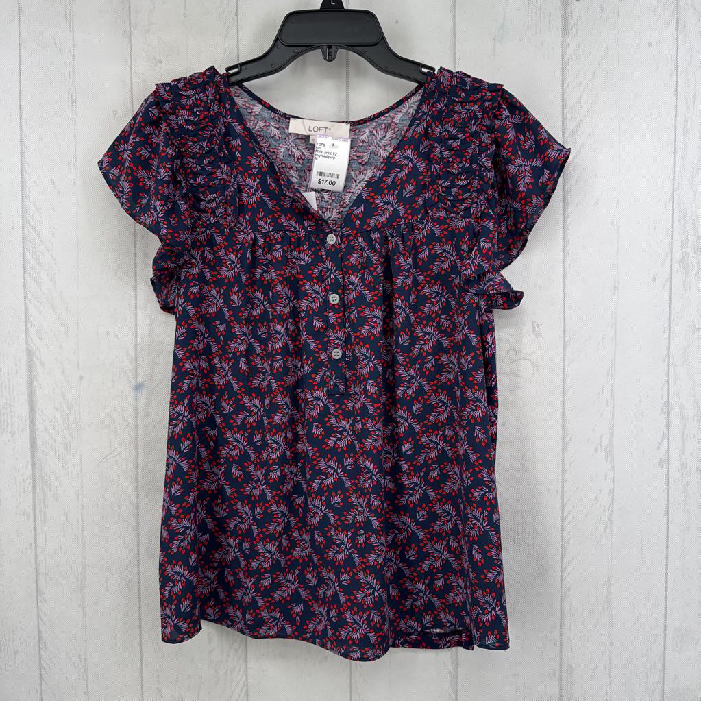 M flo print 1/2 button down flutter slv top
