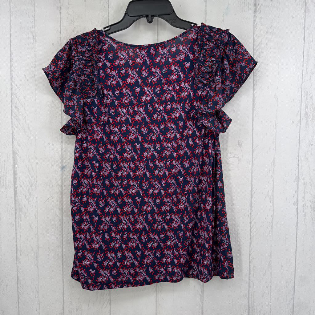 M flo print 1/2 button down flutter slv top