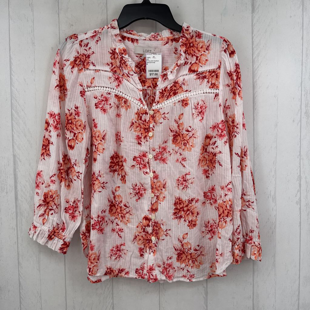 M flo print button down l/s top