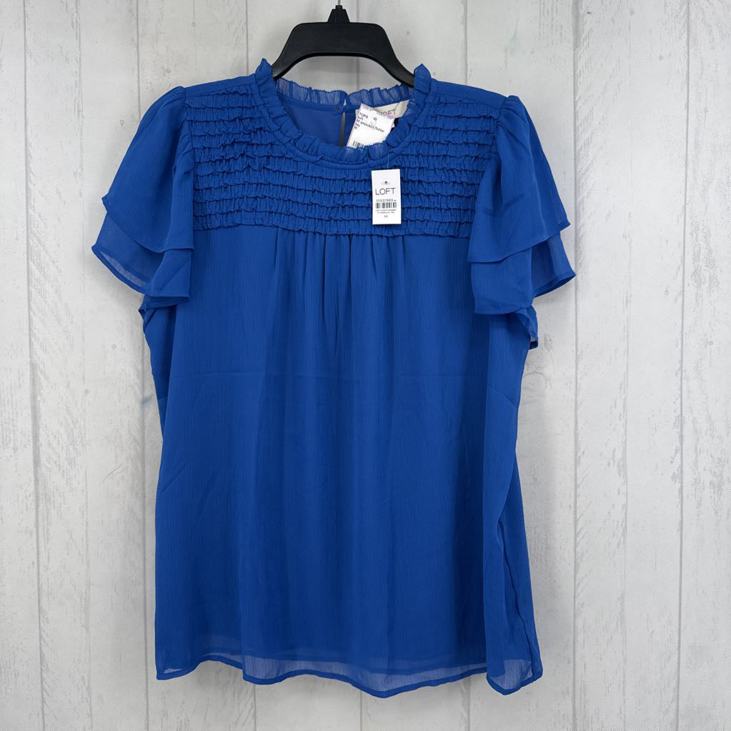 M smocked flutter s/s top