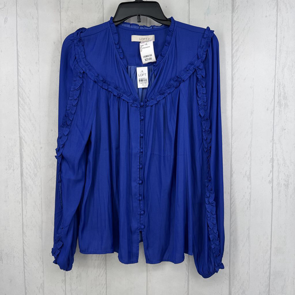 M ruffled button down tie front l/s top