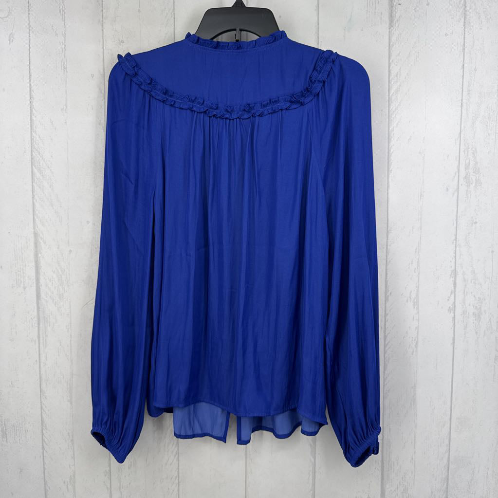 M ruffled button down tie front l/s top