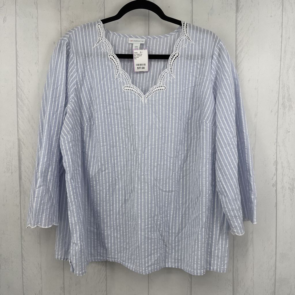 XXL striped scalloped 3/4 slv top