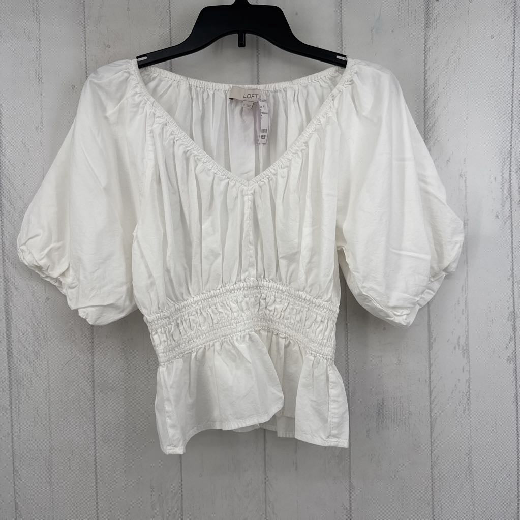 S v-neck smocked elbow slv top