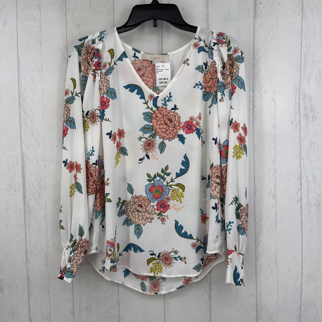 XS flo print v-neck l/s top