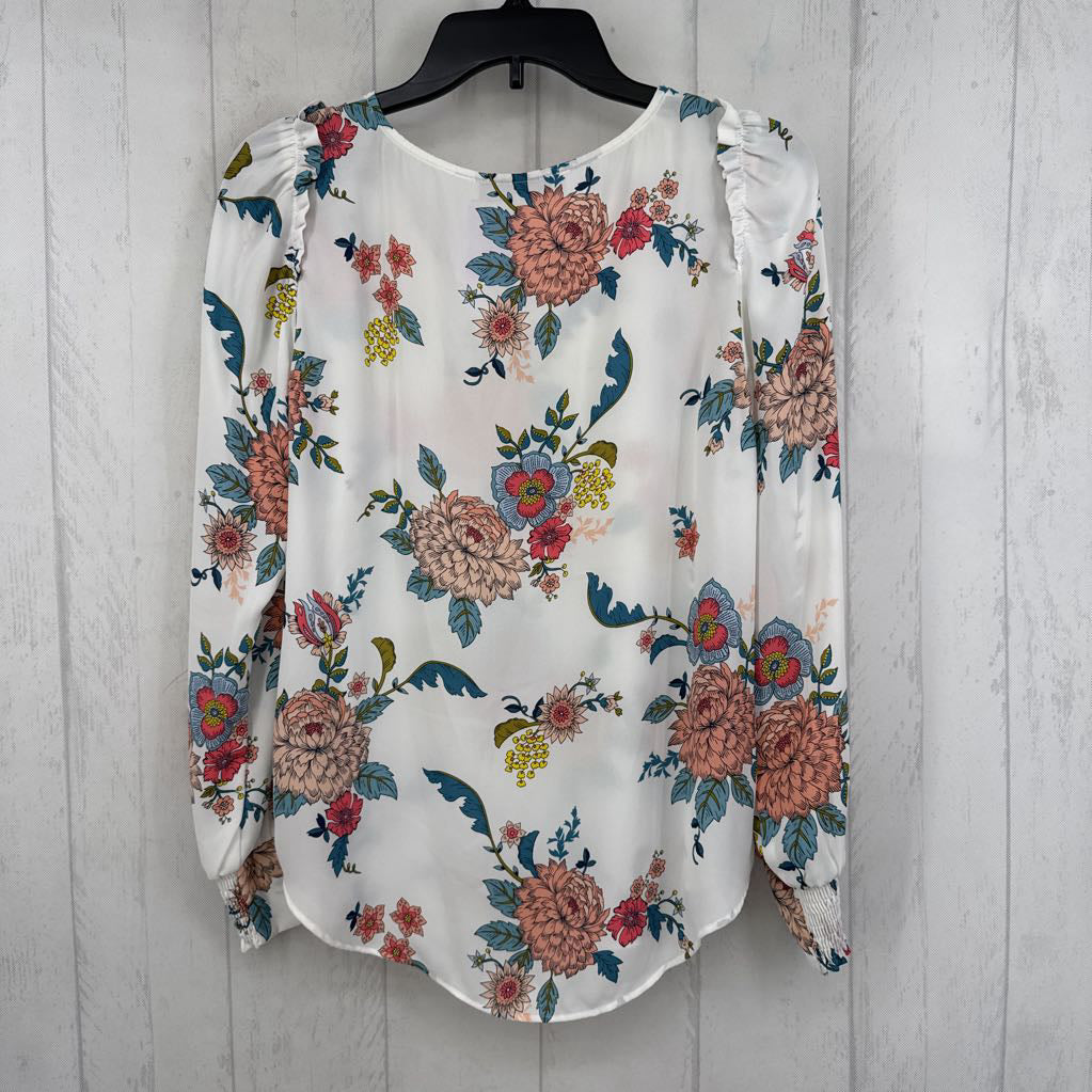 XS flo print v-neck l/s top