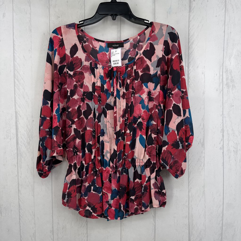 10 flo print 3/4 slv peplum top