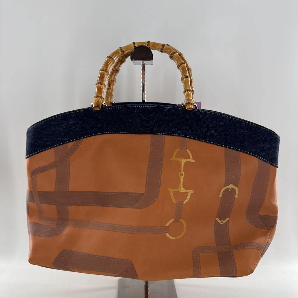 leather & denim tote bag