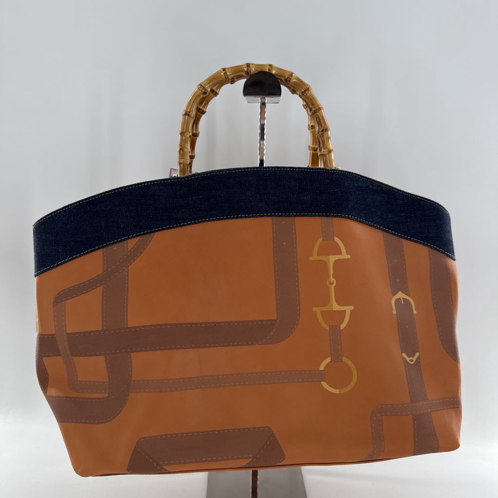leather & denim tote bag