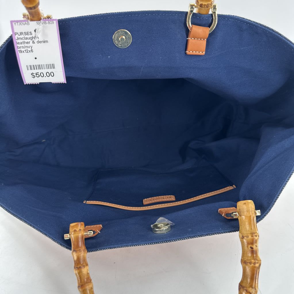 leather & denim tote bag