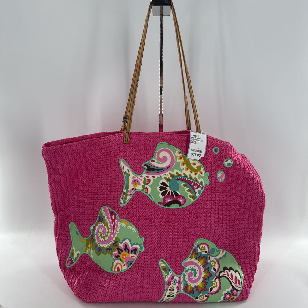 embroidered fish straw tote bag