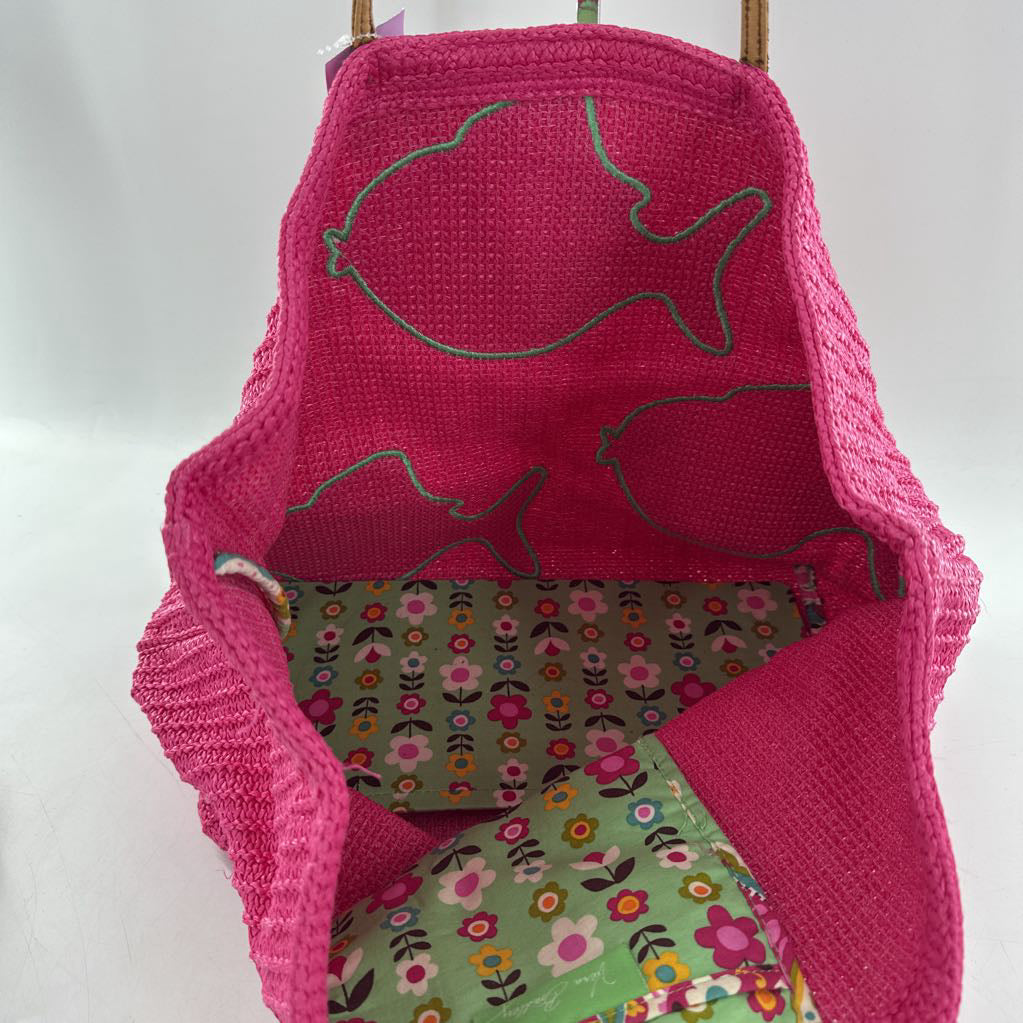 embroidered fish straw tote bag