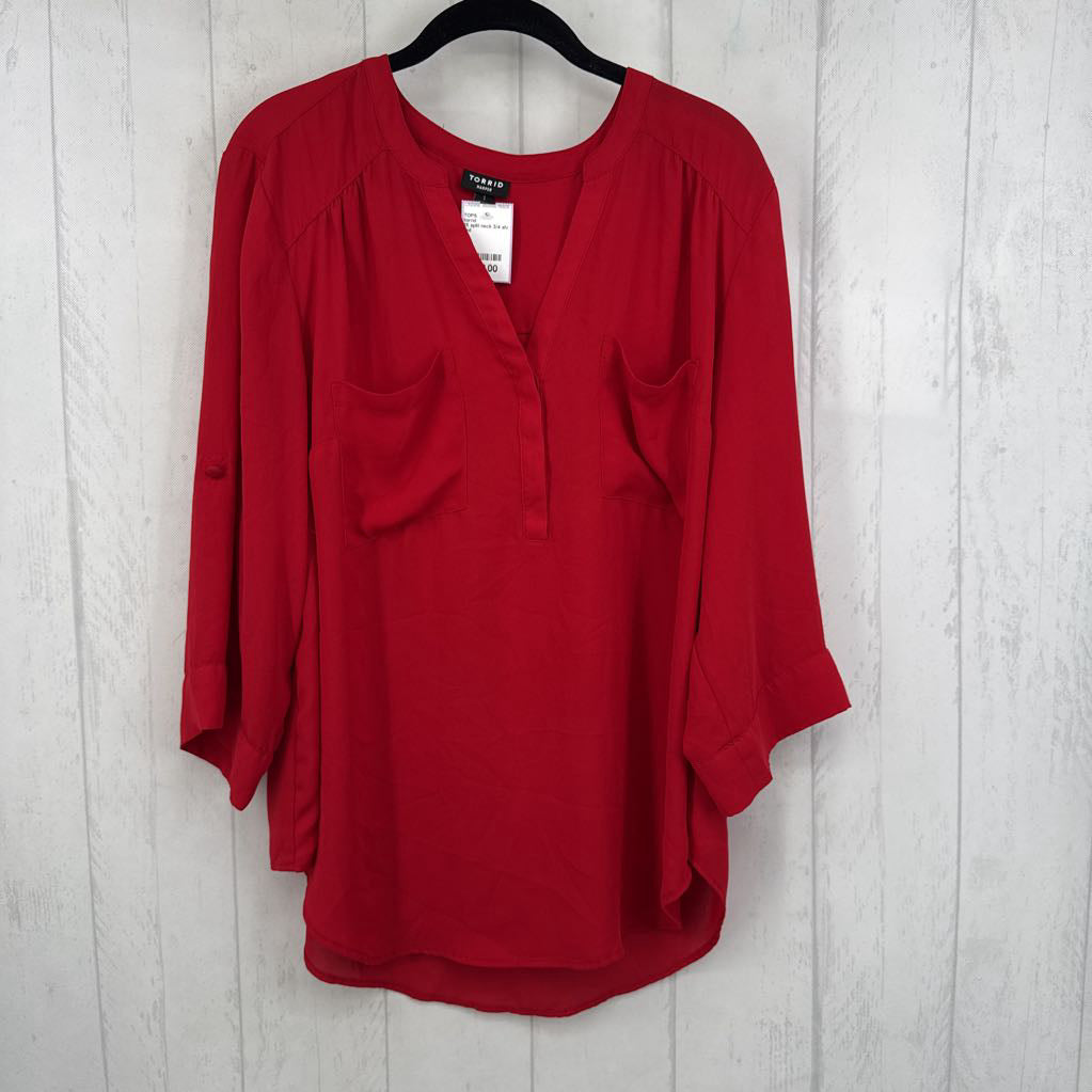 1X split neck 3/4 slv top