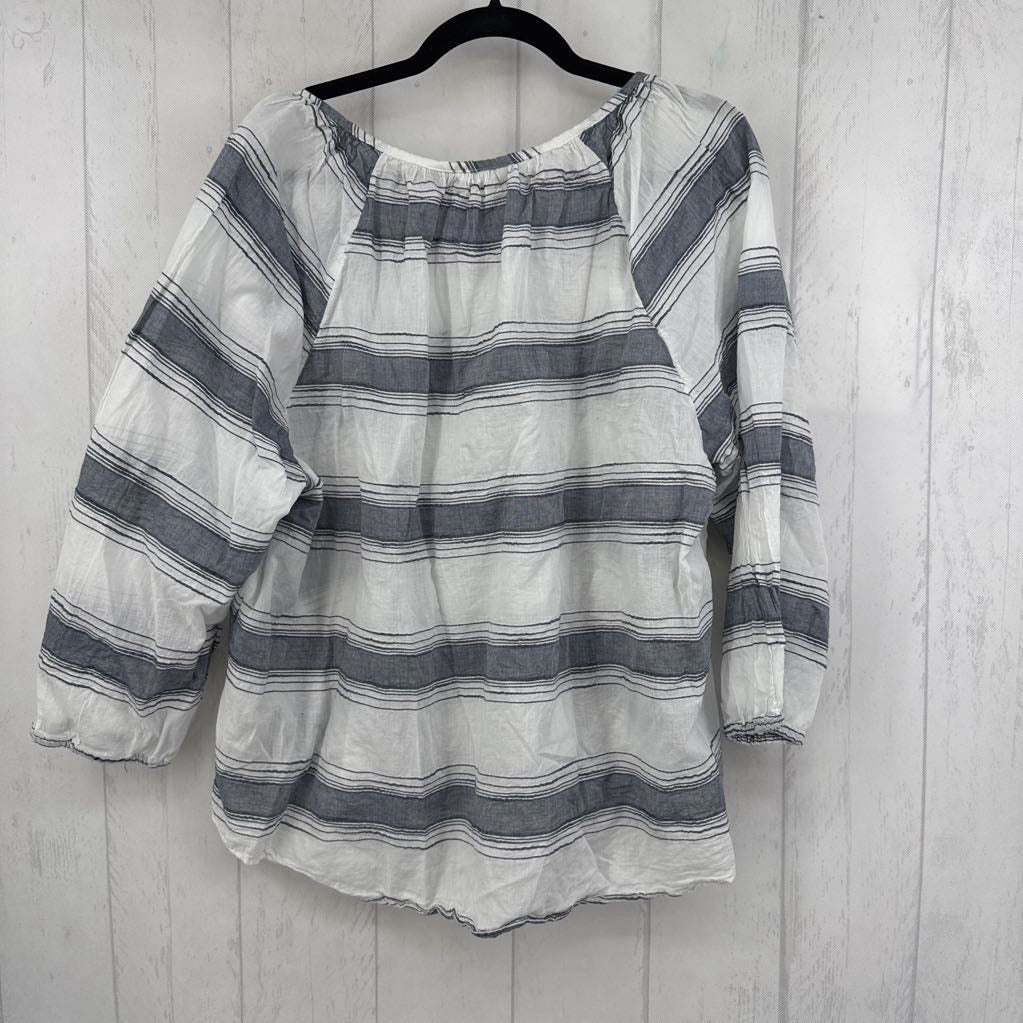 2X striped split neck l/s top
