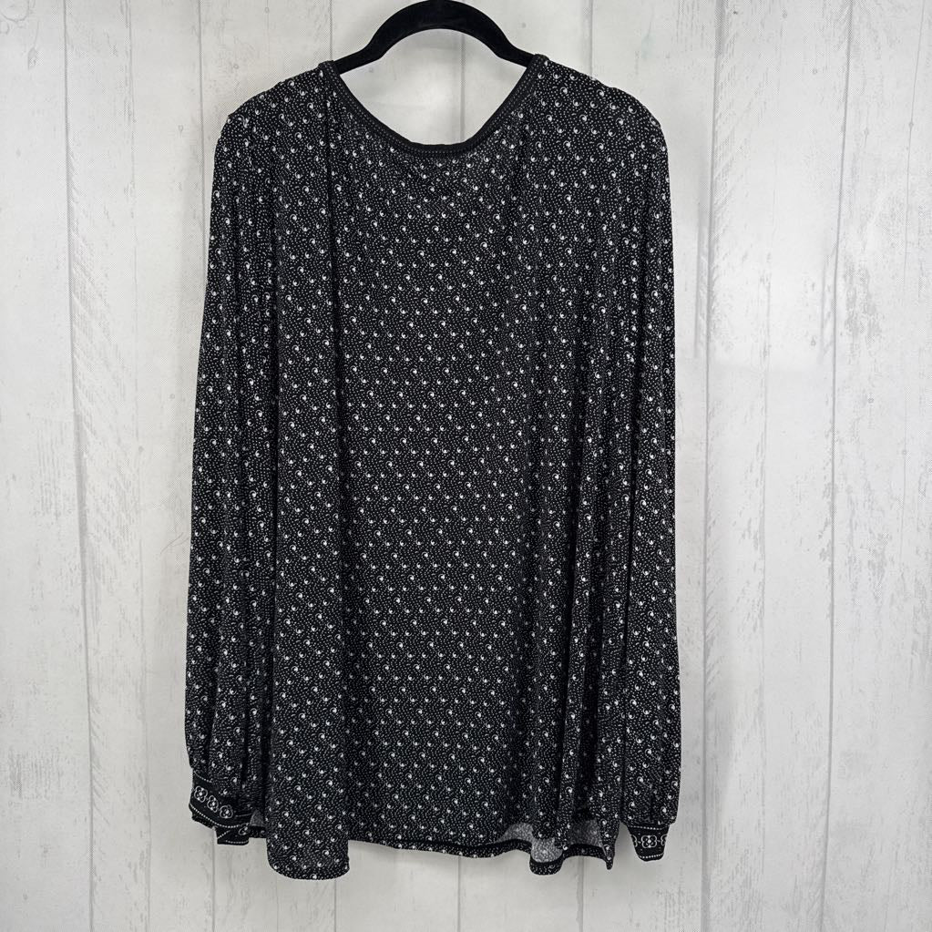 R98 2X printed round neck l/s top