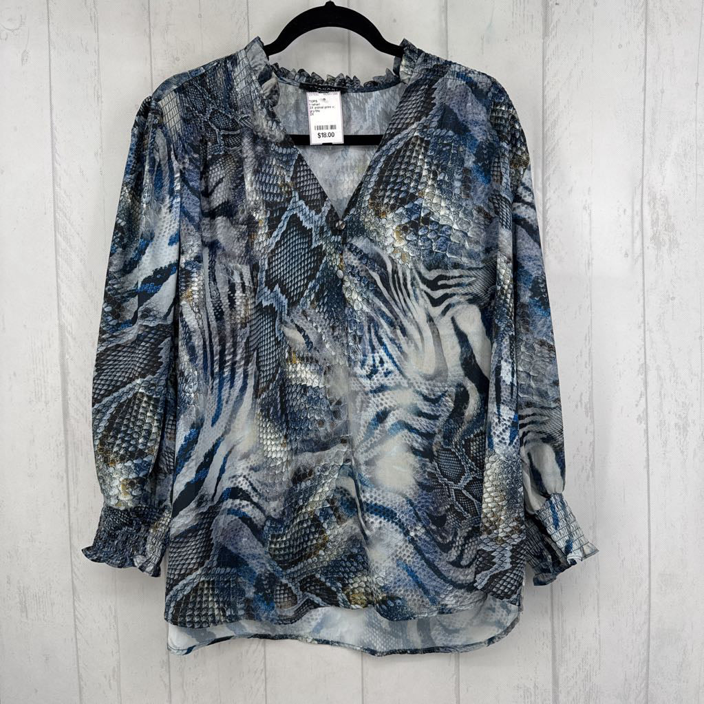 2X animal print v-neck l/s top