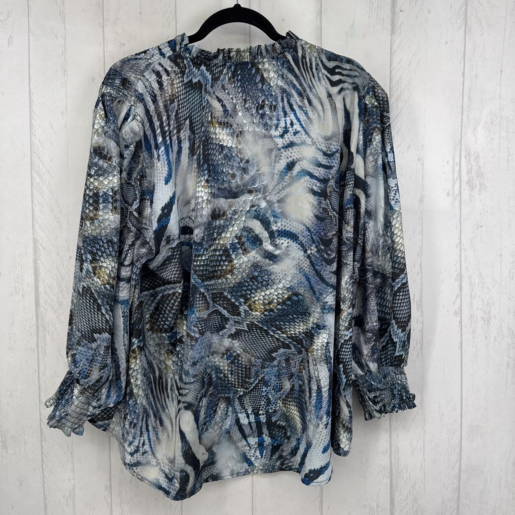 2X animal print v-neck l/s top
