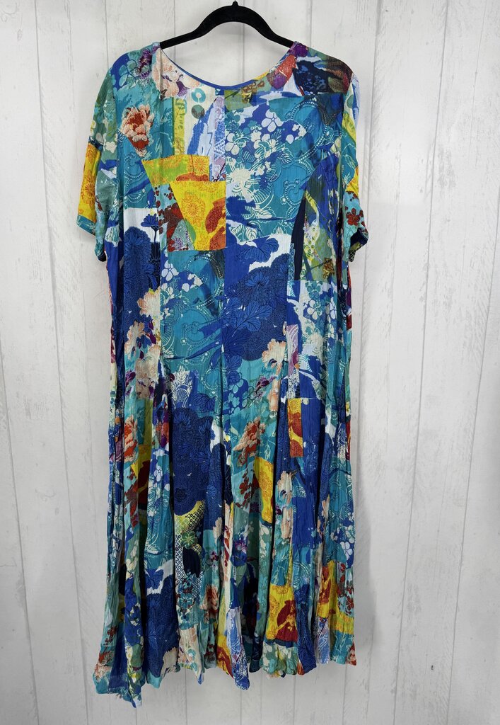 R49 XL colorful flo print v-neck s/s dress