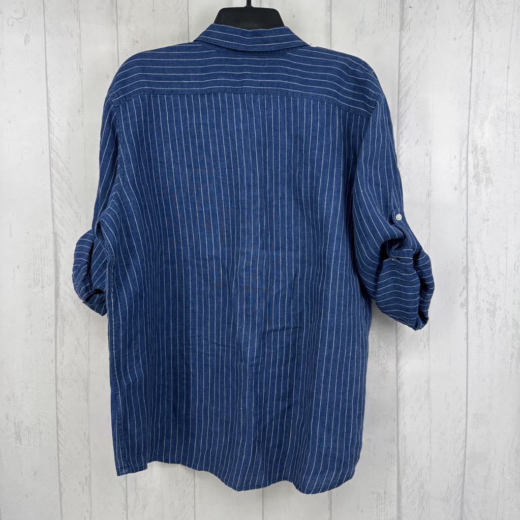 XL striped button down tab slv top