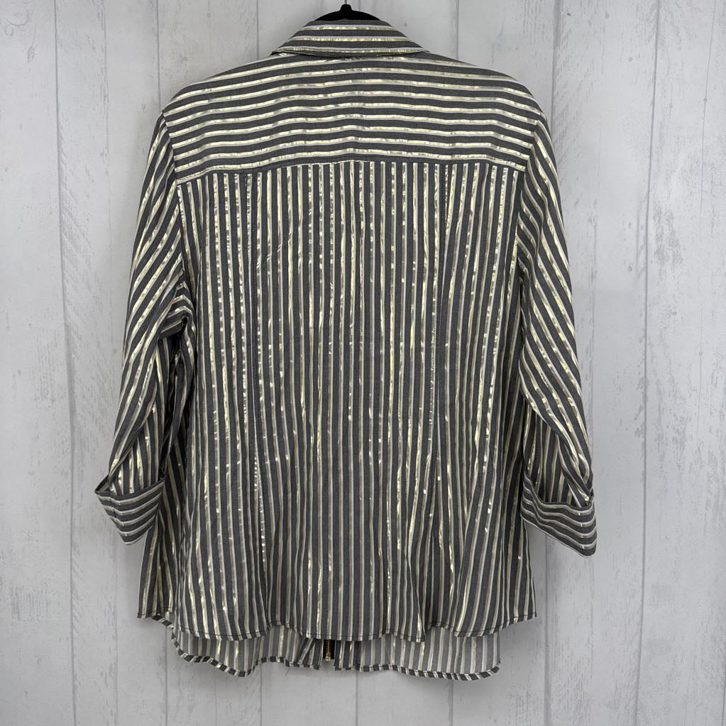 1X striped zip front 3/4 slv top