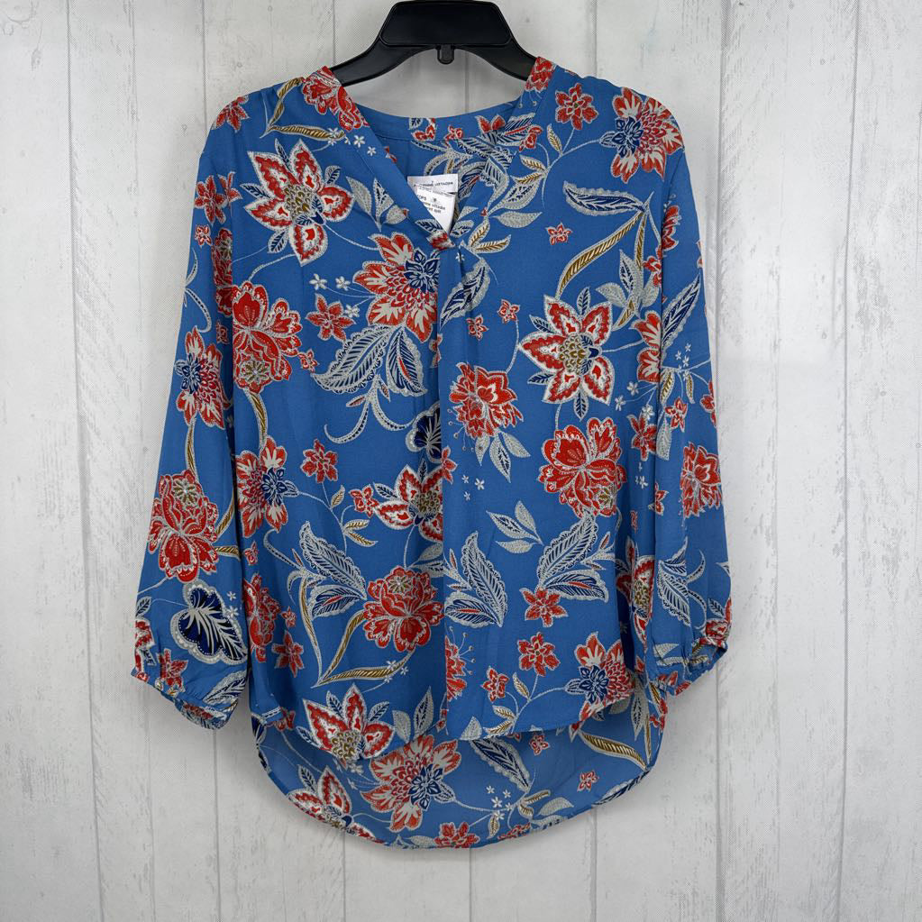 M flo print split neck 3/4 slv top