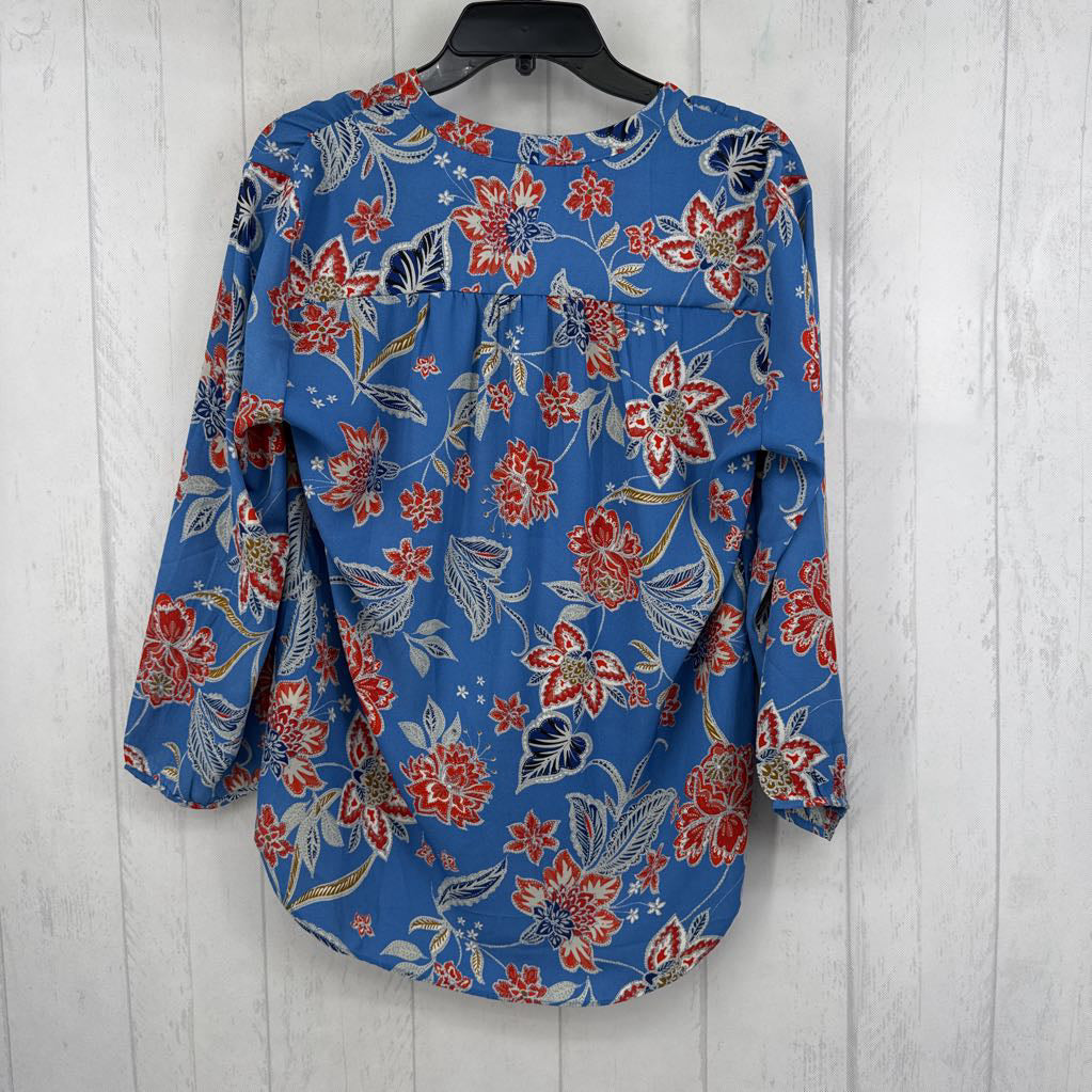M flo print split neck 3/4 slv top