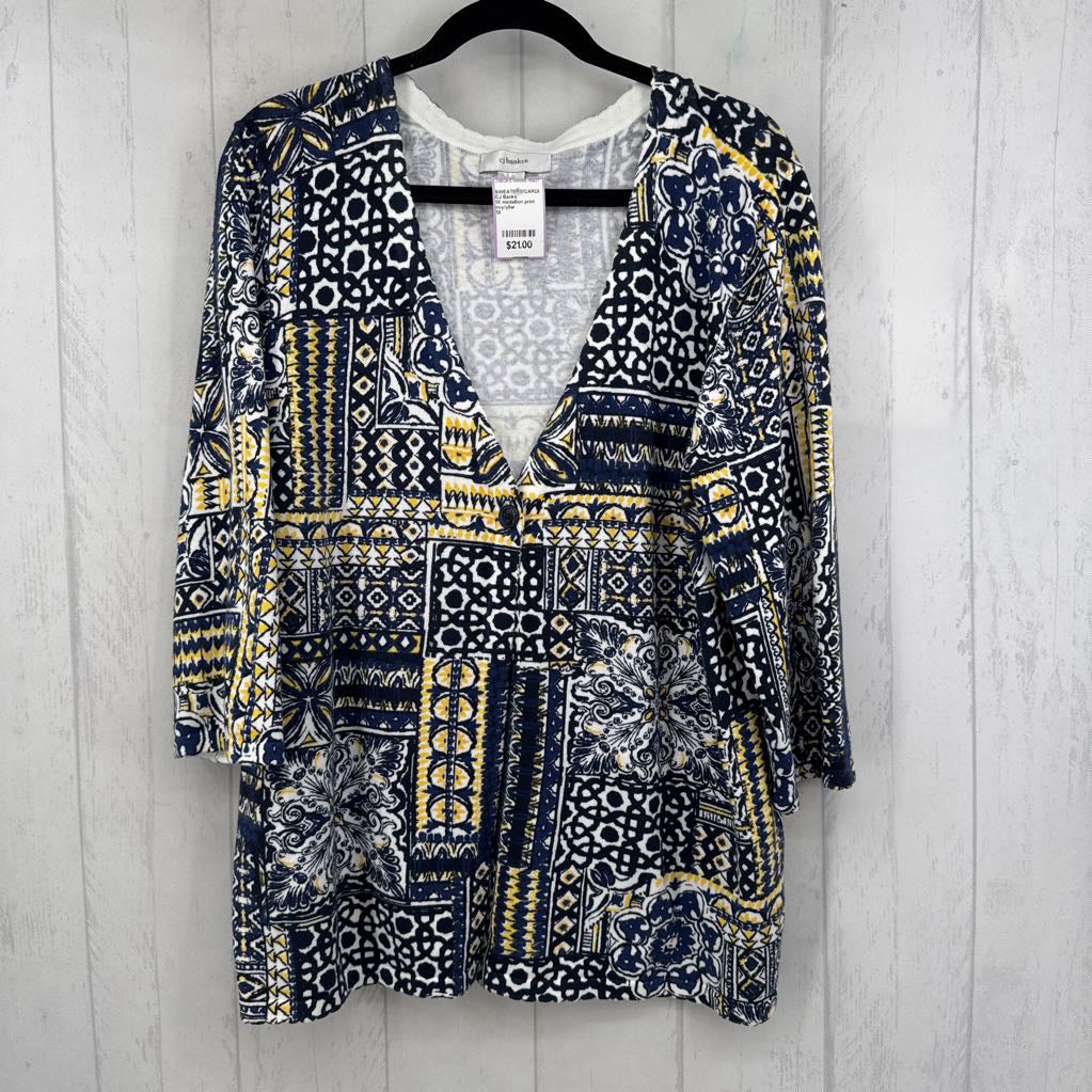 1X medallion print 3/4 slv cardi