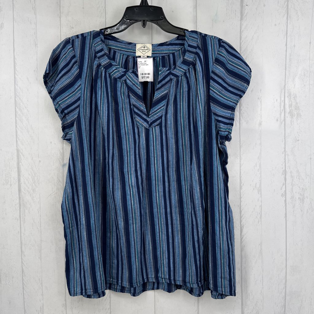 0X striped split neck s/s top