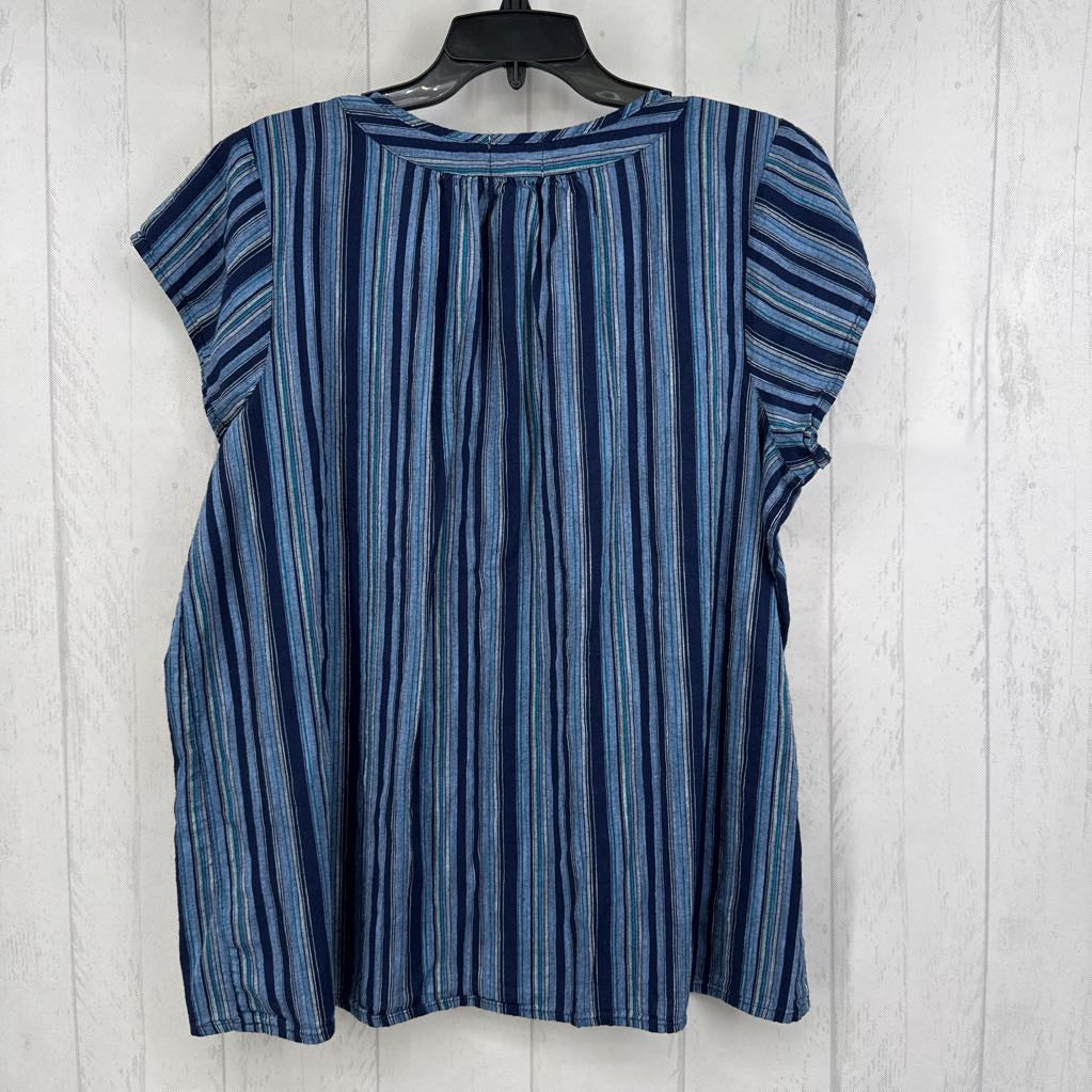 0X striped split neck s/s top