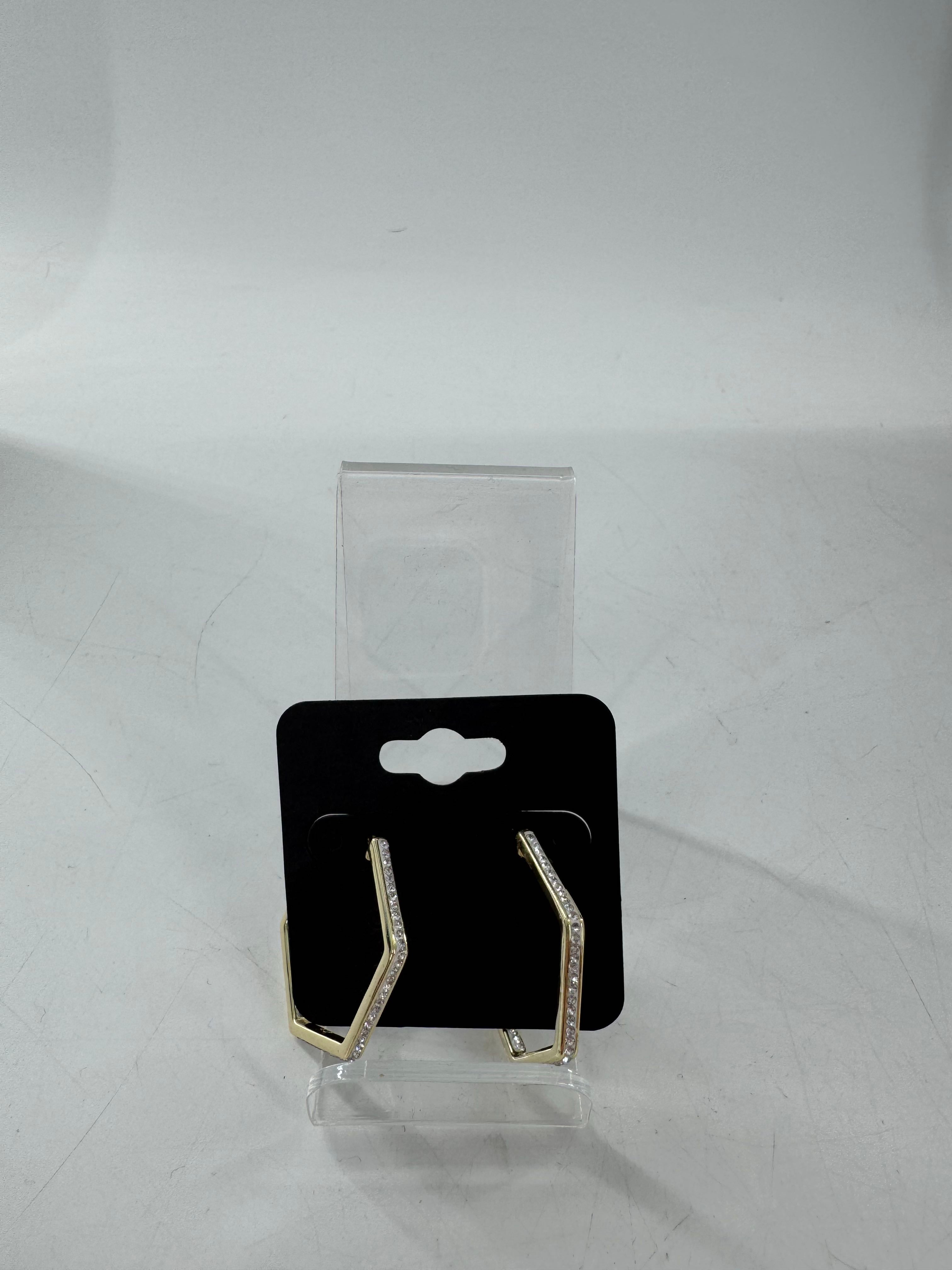 gold hexagon cz earrings