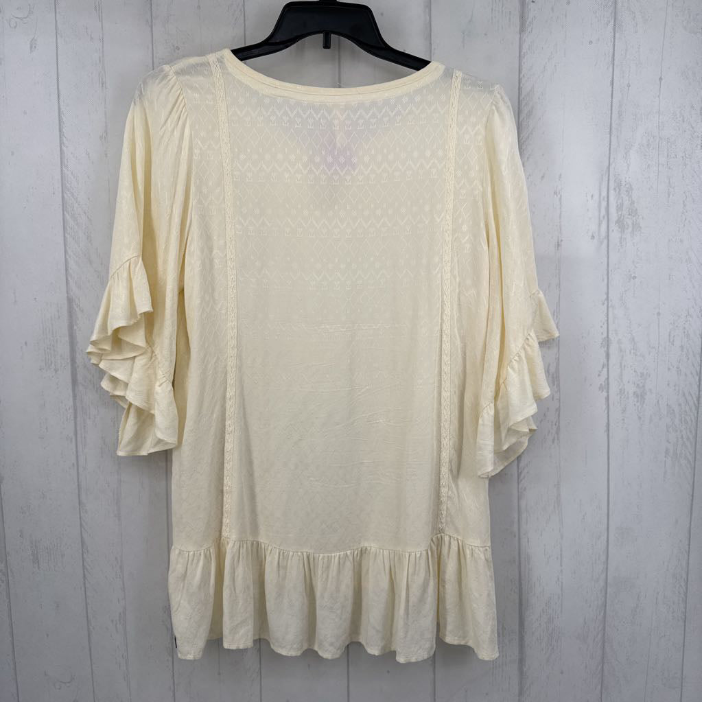 M woven tassel tie ruffled lsv top