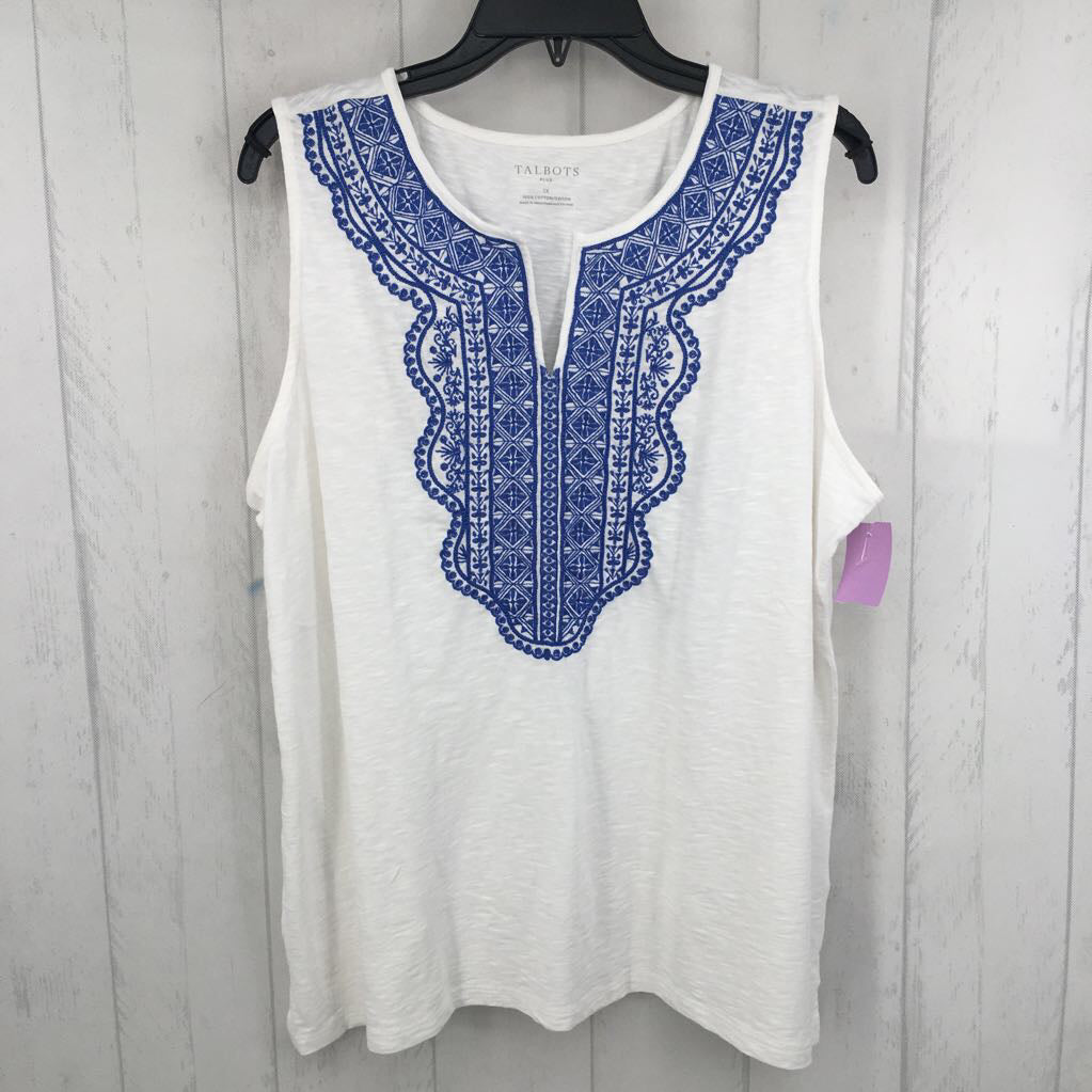 1X embroidered split neck tank
