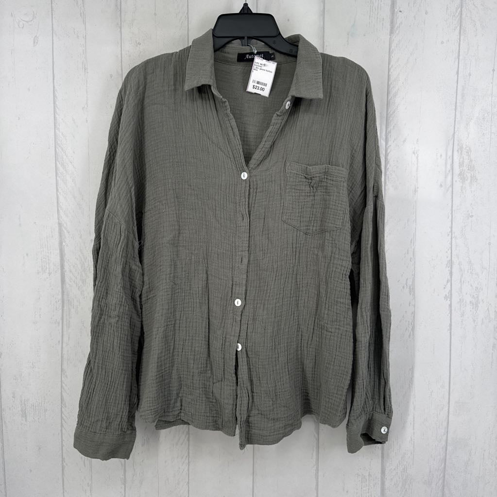 L 2pc gauze button down shorts set