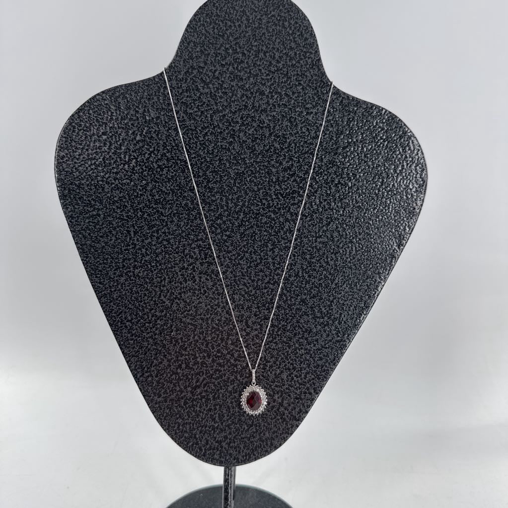 10" .925 silver necklace w red stone pendant