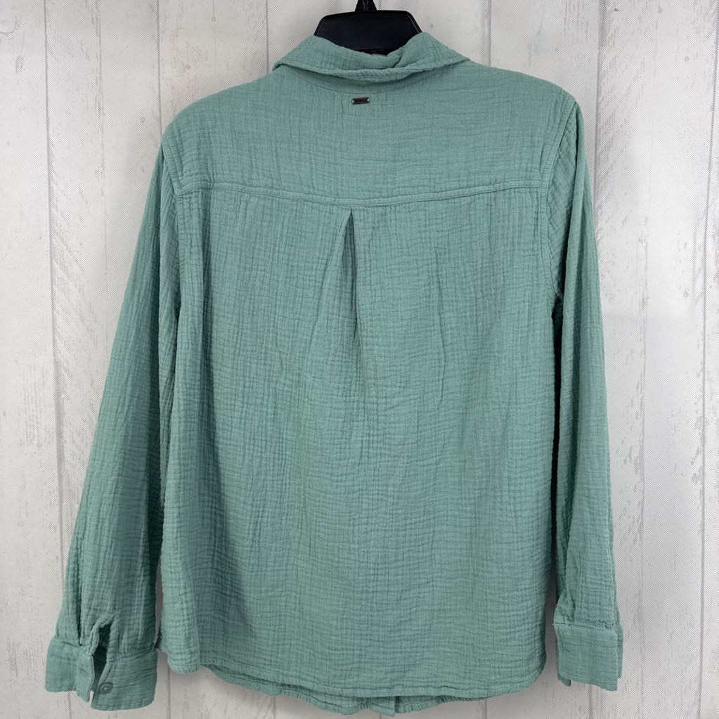 L gauze button down l/s top