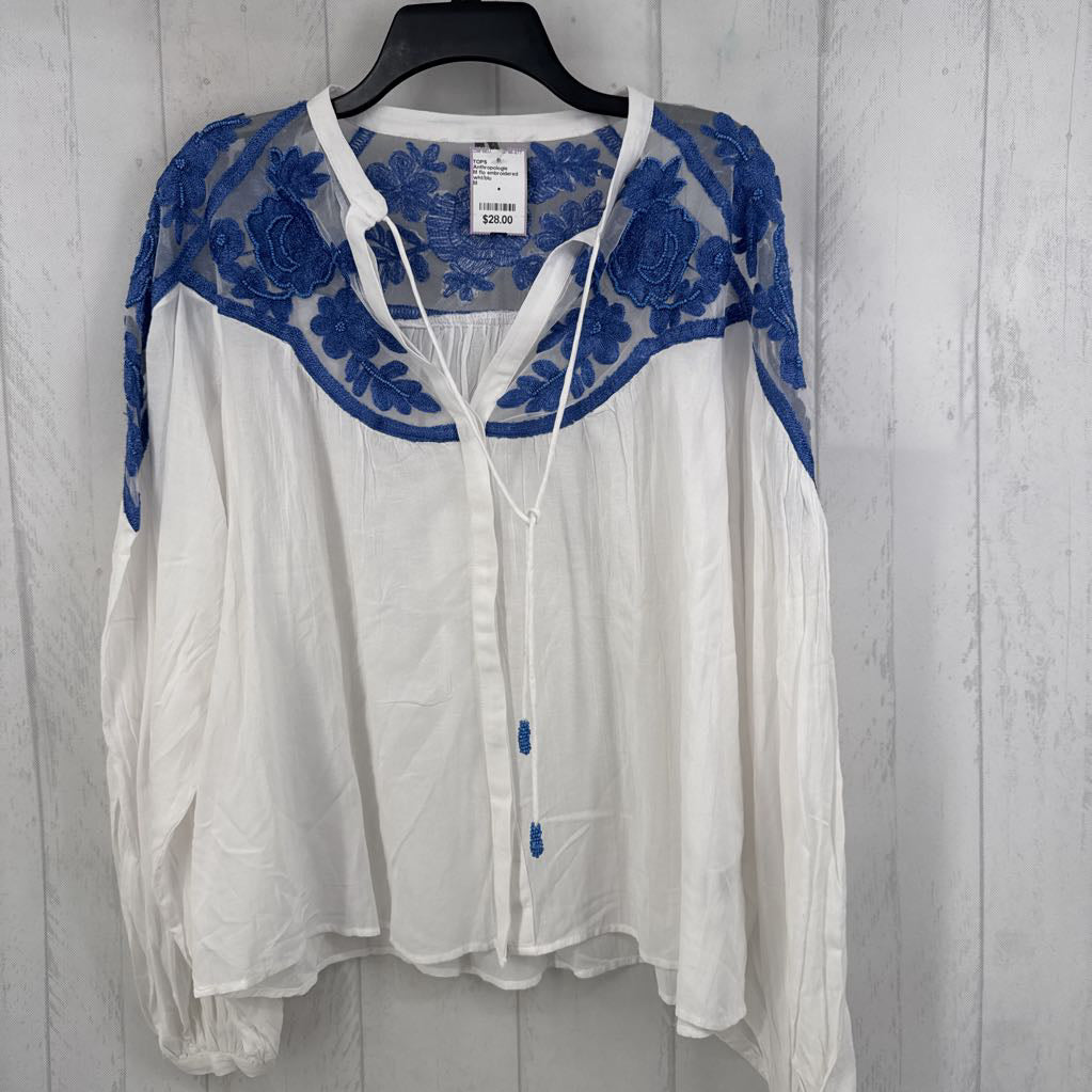 M flo embroidered button down l/s top