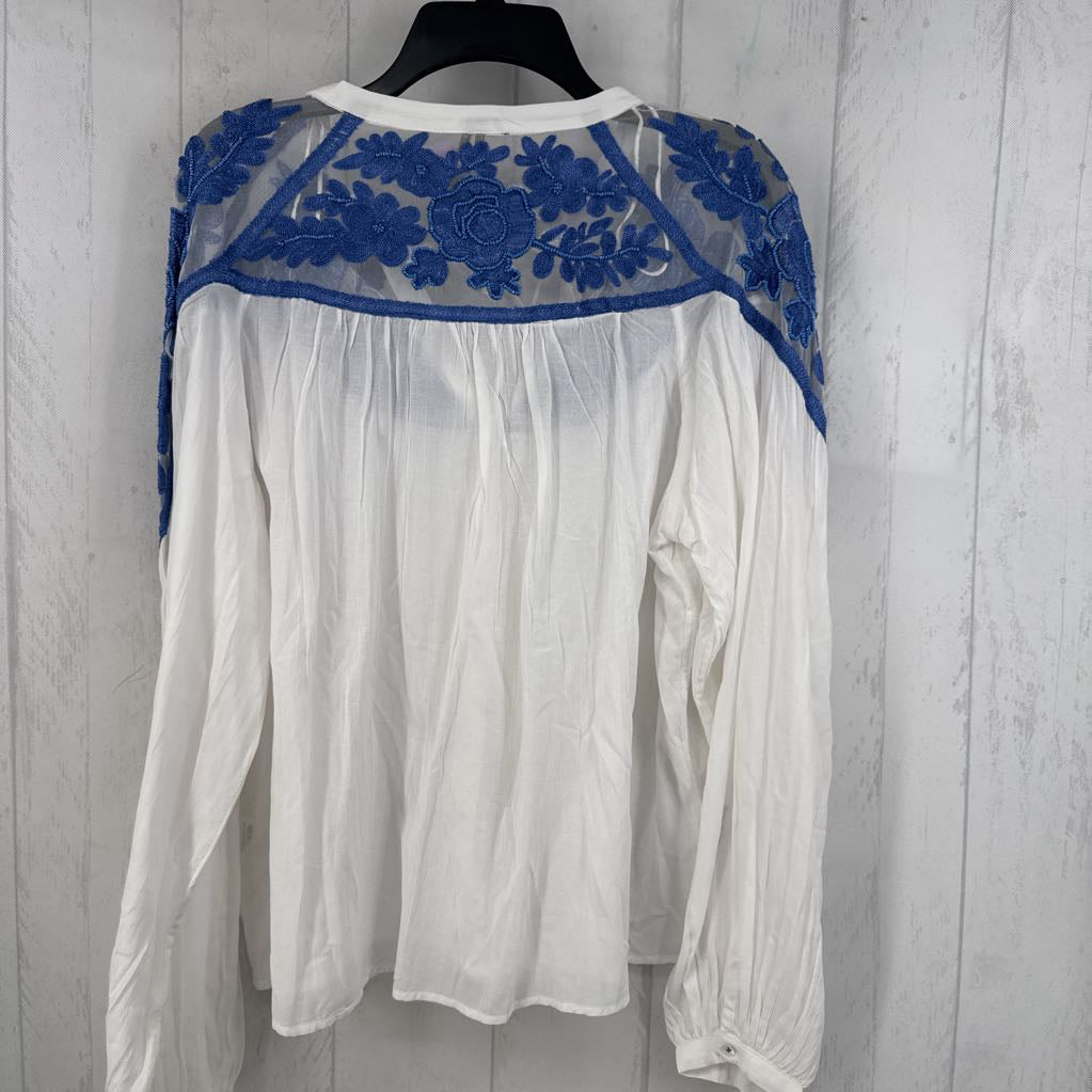 M flo embroidered button down l/s top