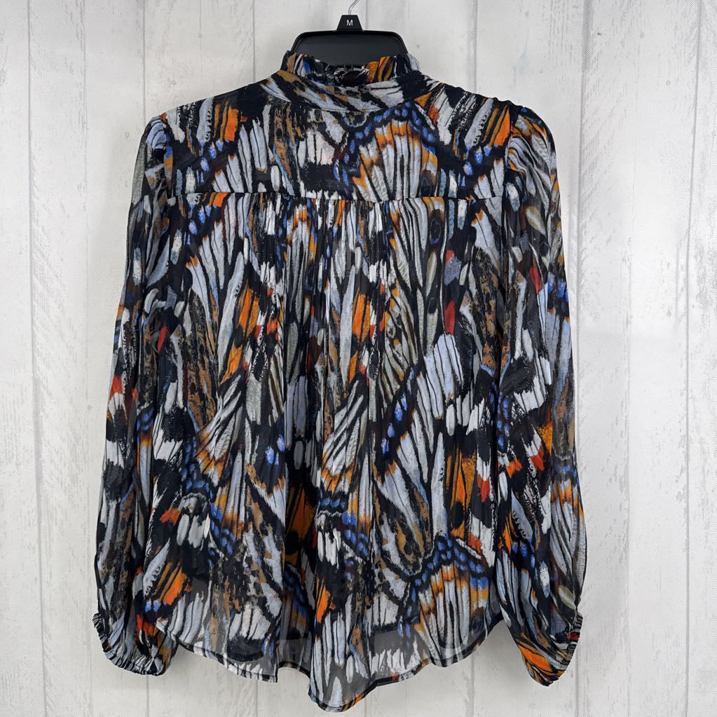 R110 M semi-sheer print v-nec k l/s top