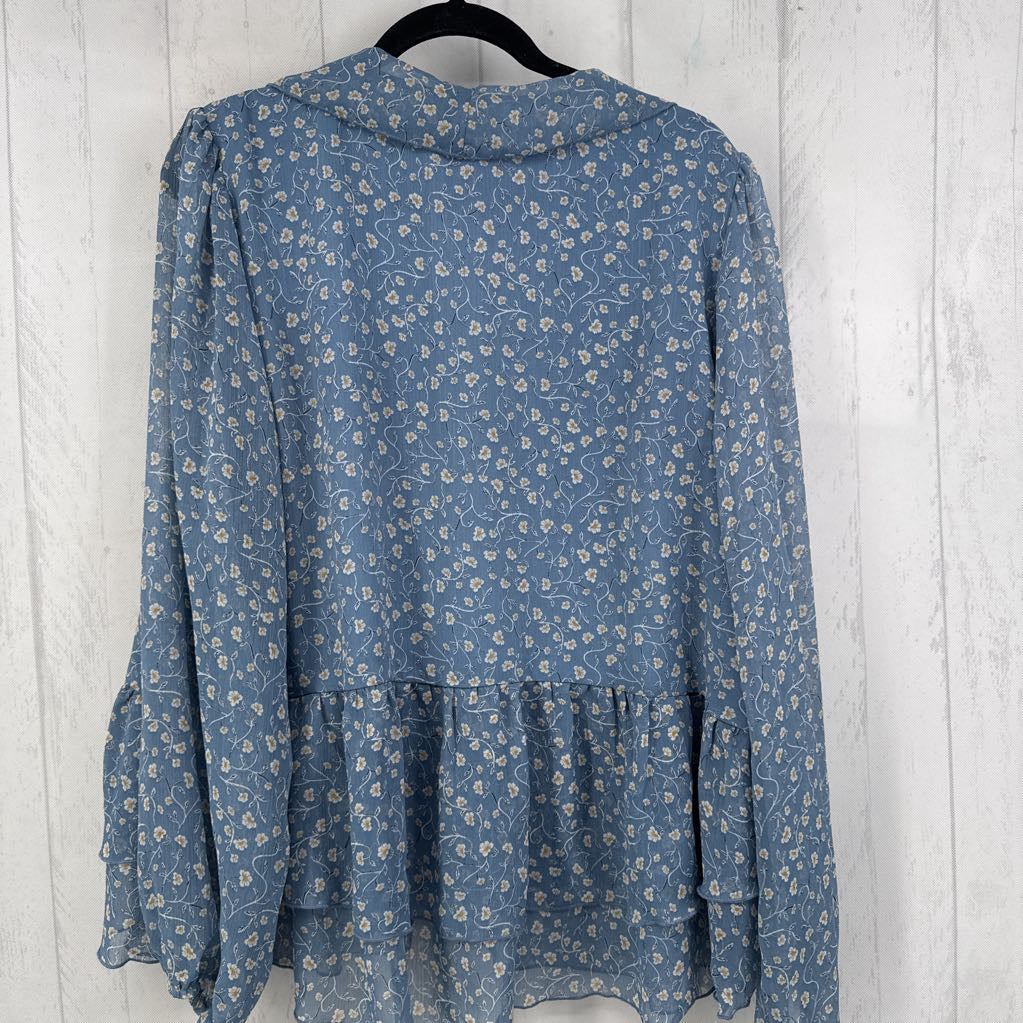 2X flo print ruffled l/s top