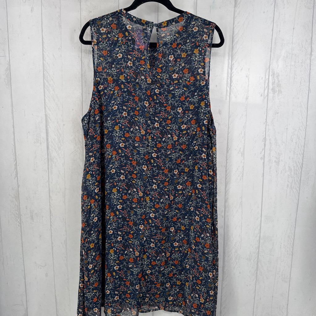 2X smocked flo print slvls dress