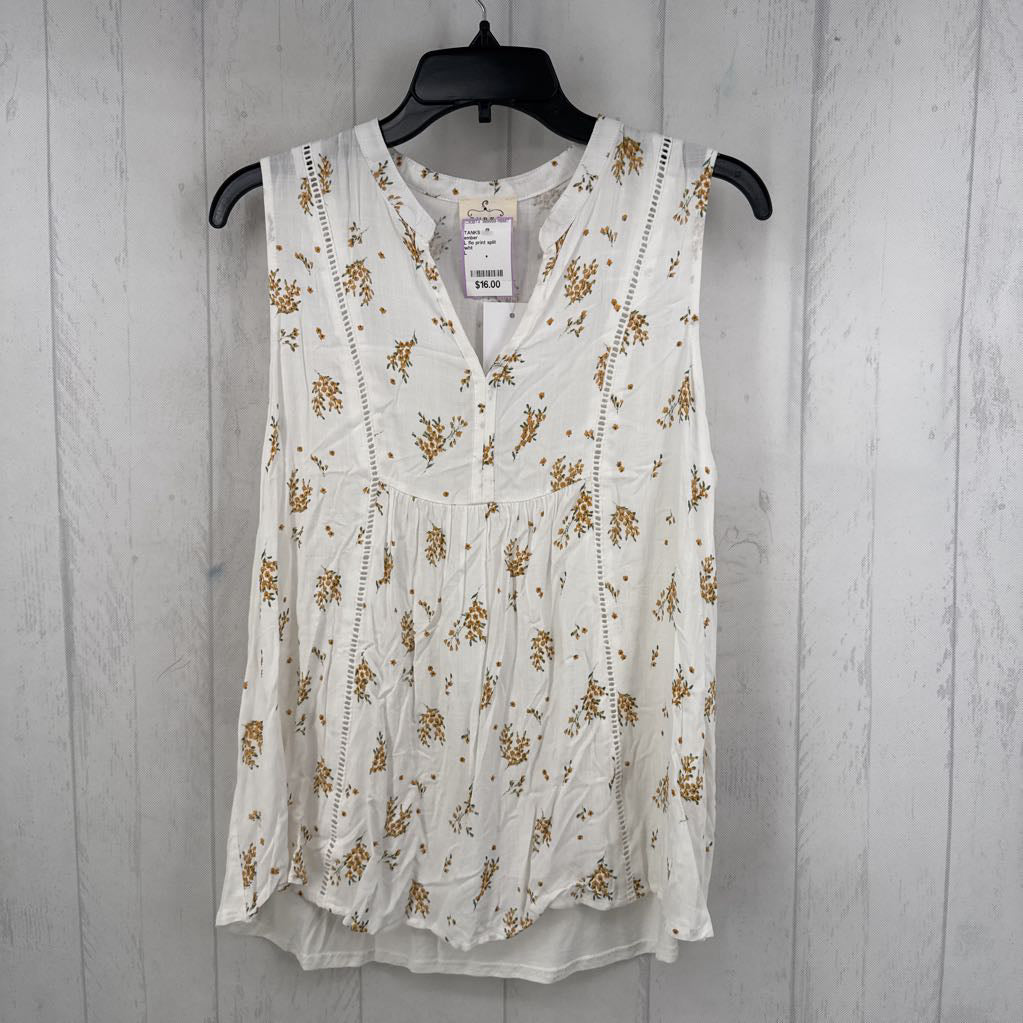 L flo print split neck tank