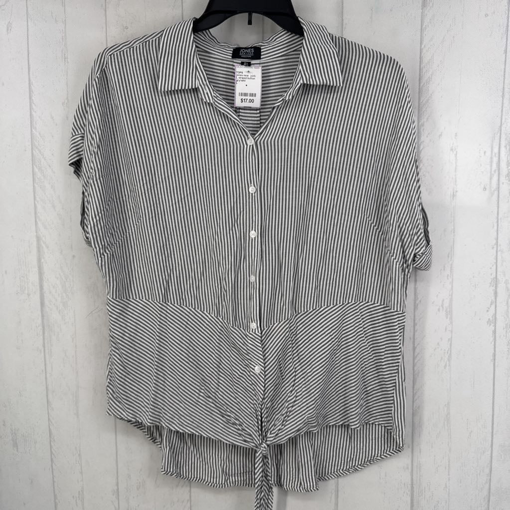 L striped button down s/s top