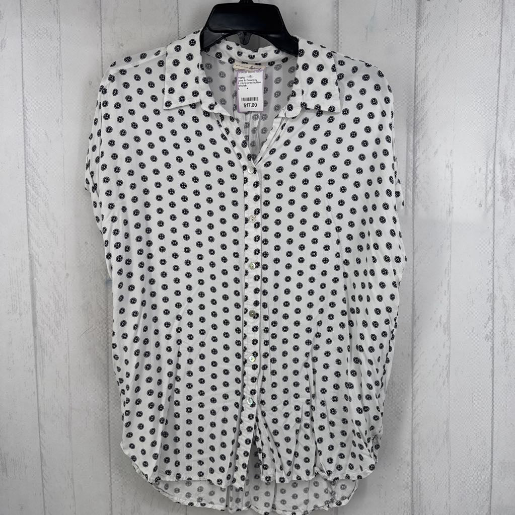 L circle print button down s/s top