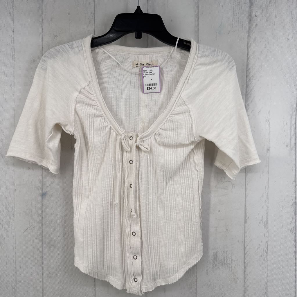 S ribbed button down s/s top