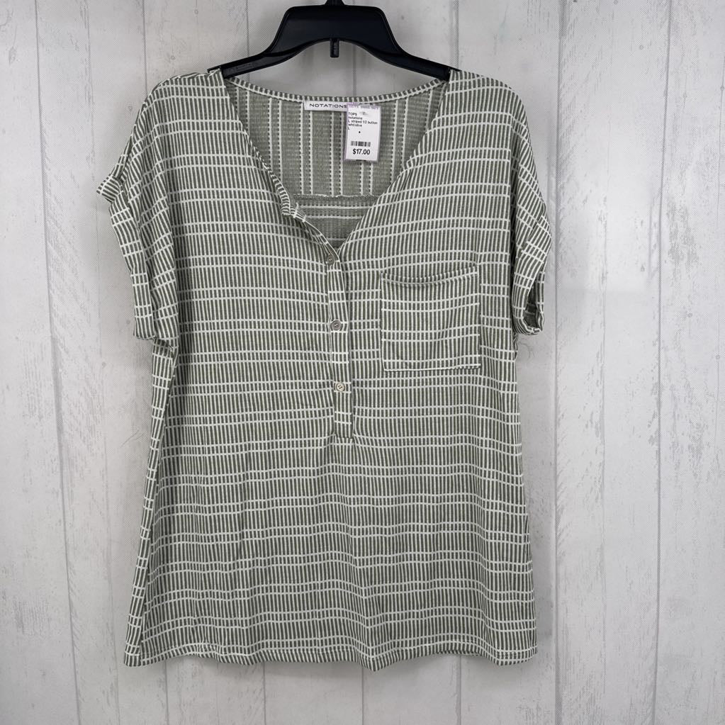 L striped 1/2 button down s/s top