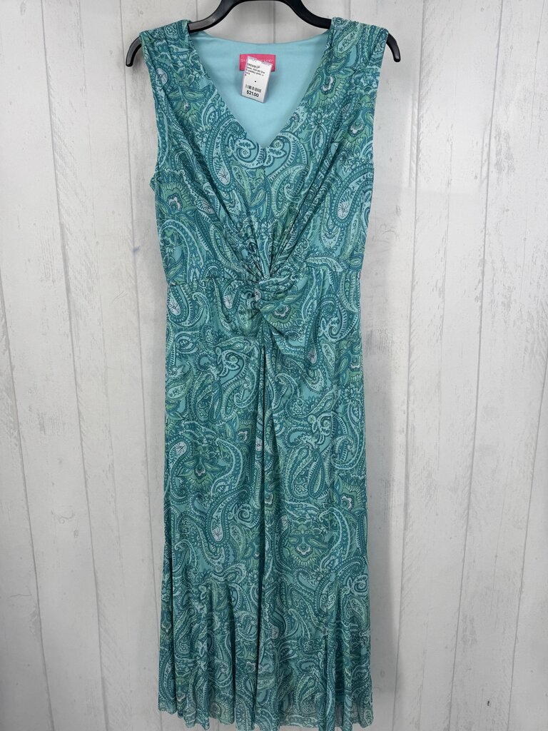 S paisley print v-neck ruched slvls dress