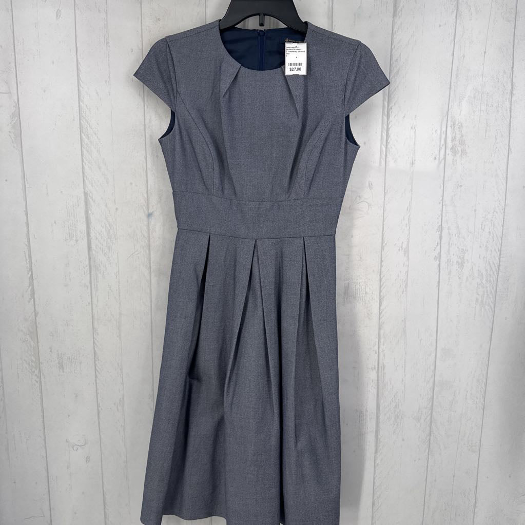 2 chambray pleated cap slv dress