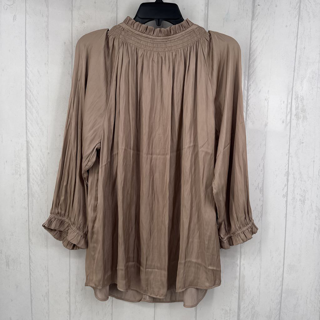 XL smocked splt neck 3/4 slv top