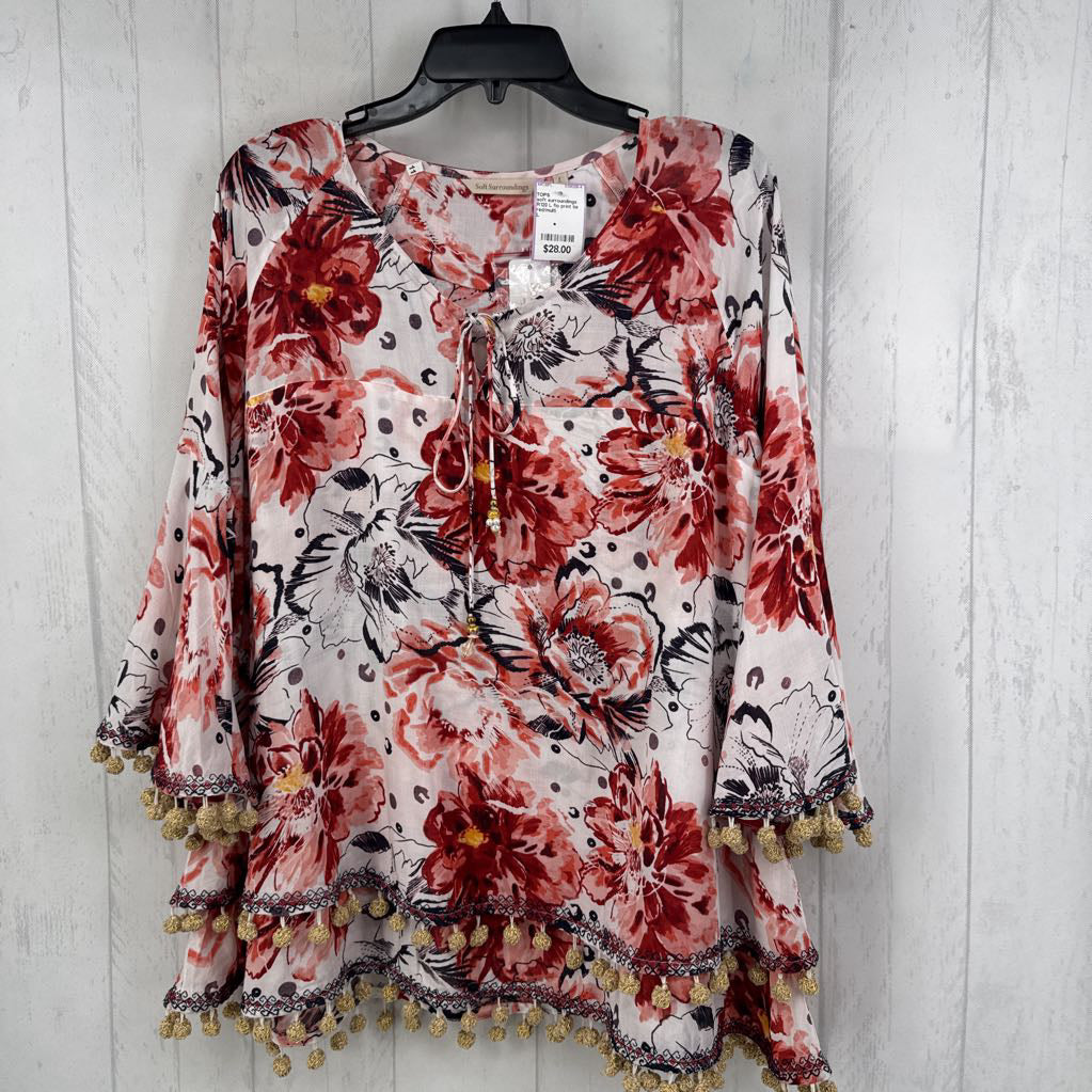 R120 L flo print tie front 3/4 slv tunic